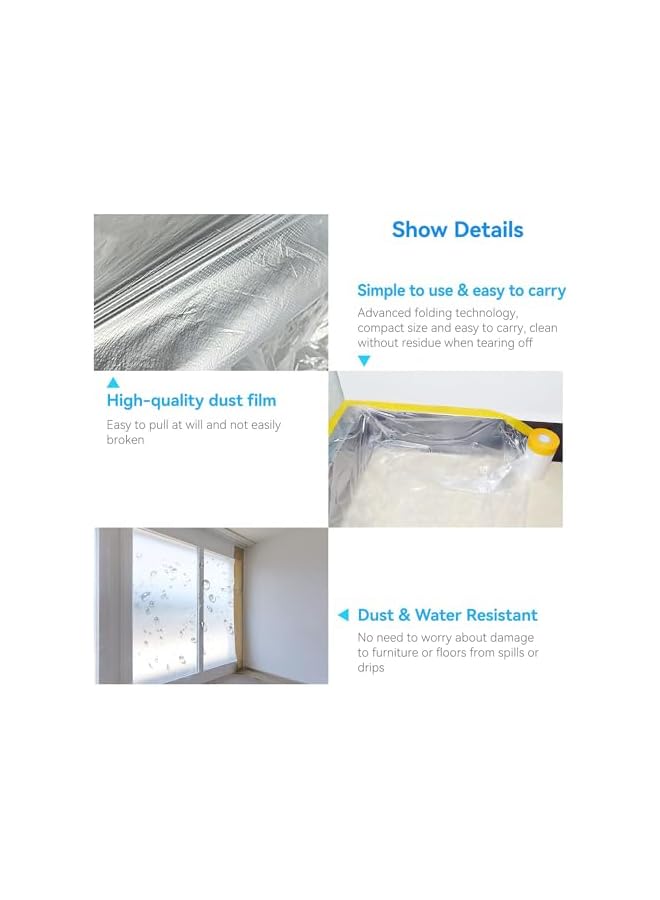 PROMASS promass Pre-Taped Masking Film, 6 Rolls 180cmx12m Protective Masking Film with Tape, Recyclable Hard Film Dustproof Carpet Floor Protector, Paint Tape, Painters Plastic Tape for Appliance Furniture  - Image 3