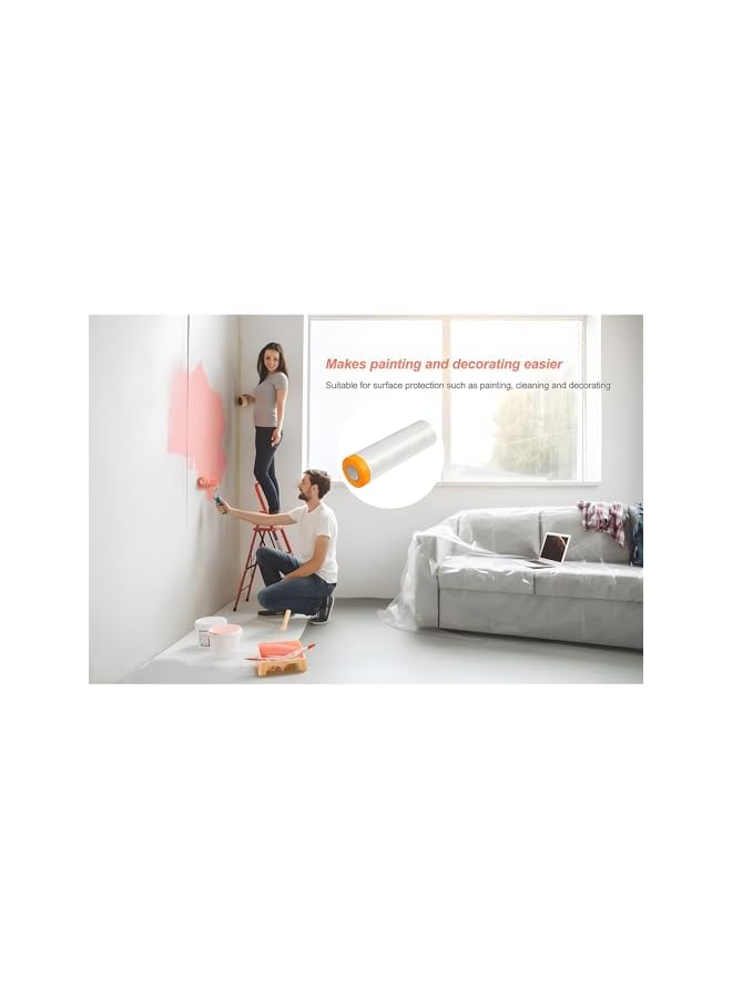 PROMASS promass Pre-Taped Masking Film, 6 Rolls 180cmx12m Protective Masking Film with Tape, Recyclable Hard Film Dustproof Carpet Floor Protector, Paint Tape, Painters Plastic Tape for Appliance Furniture  - Image 4