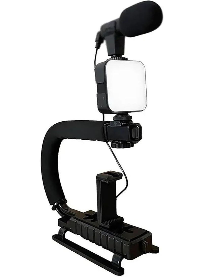 5-in-1 Video Camera Rig with Stabilizing Handle, Microphone & LED Light Kit – Universal Smartphone Mount for Professional Video Creation - Image 1