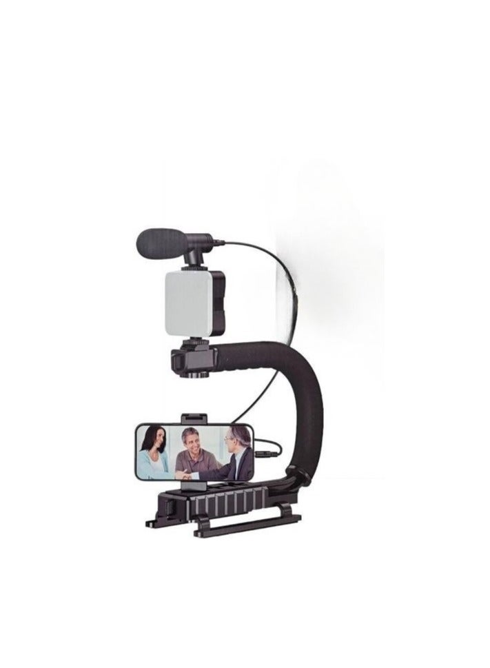 5-in-1 Video Camera Rig with Stabilizing Handle, Microphone & LED Light Kit – Universal Smartphone Mount for Professional Video Creation - Image 3
