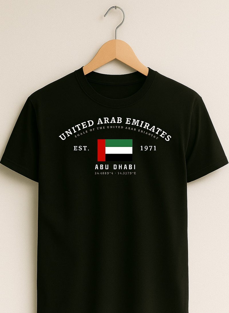 UAE Abu Dhabi Coordinates T-Shirt – Vintage Flag & EST. 1971 Design  United Arab Emirates Tee - Image 2