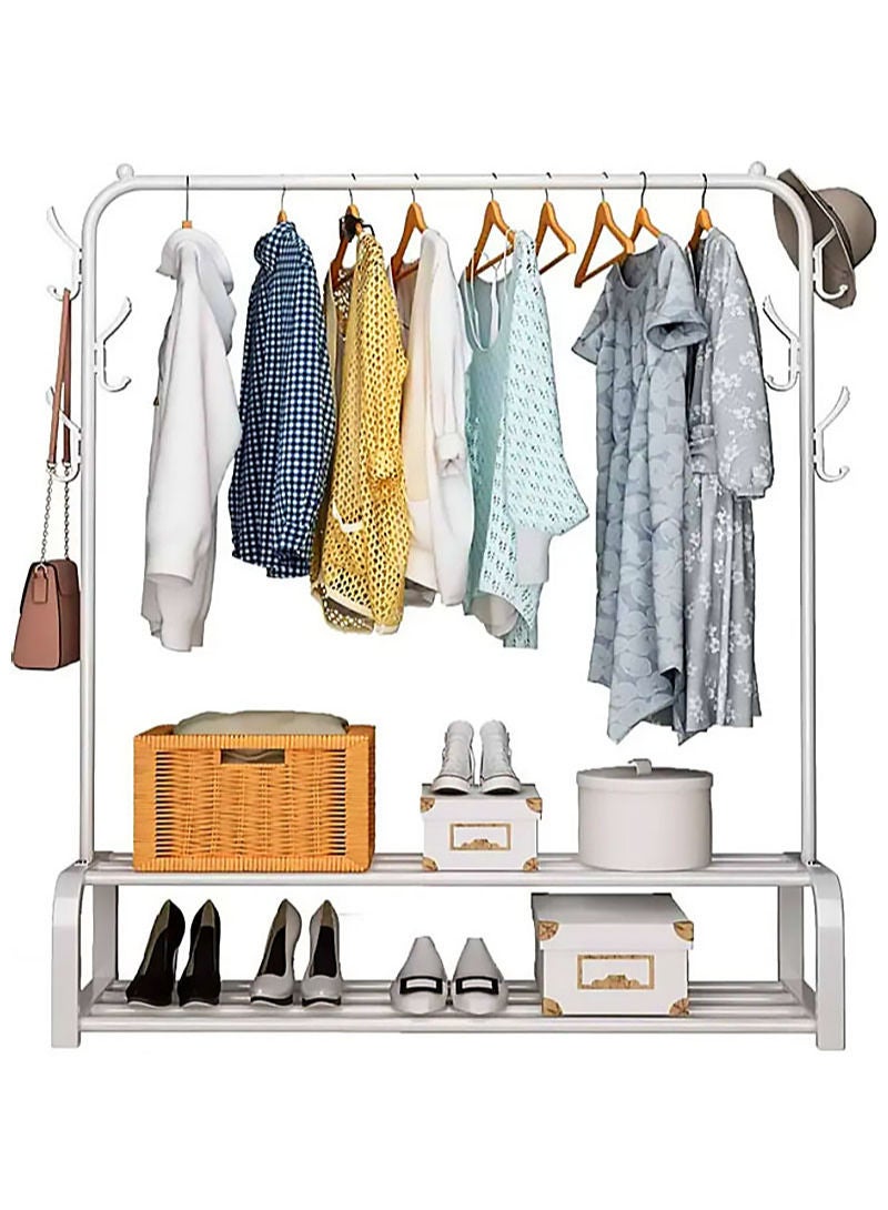 AGD Clothes Organizer and Metal Stand with Two Bottom Shelves for gags and Shoes/white - Image 1