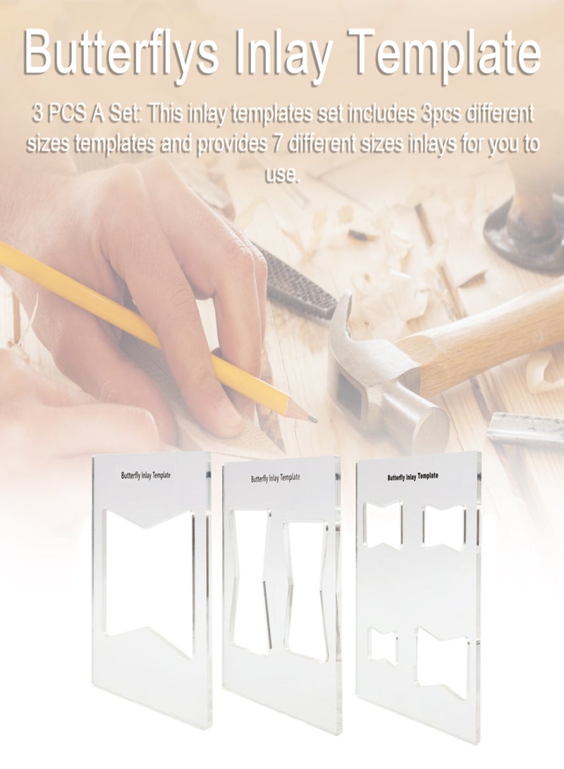 3PCS 7 In 3 Butterflys Inlay Templates Woodworking Decorative Templates Bowtie Mortise Inlays Bushing Router Set - Image 3