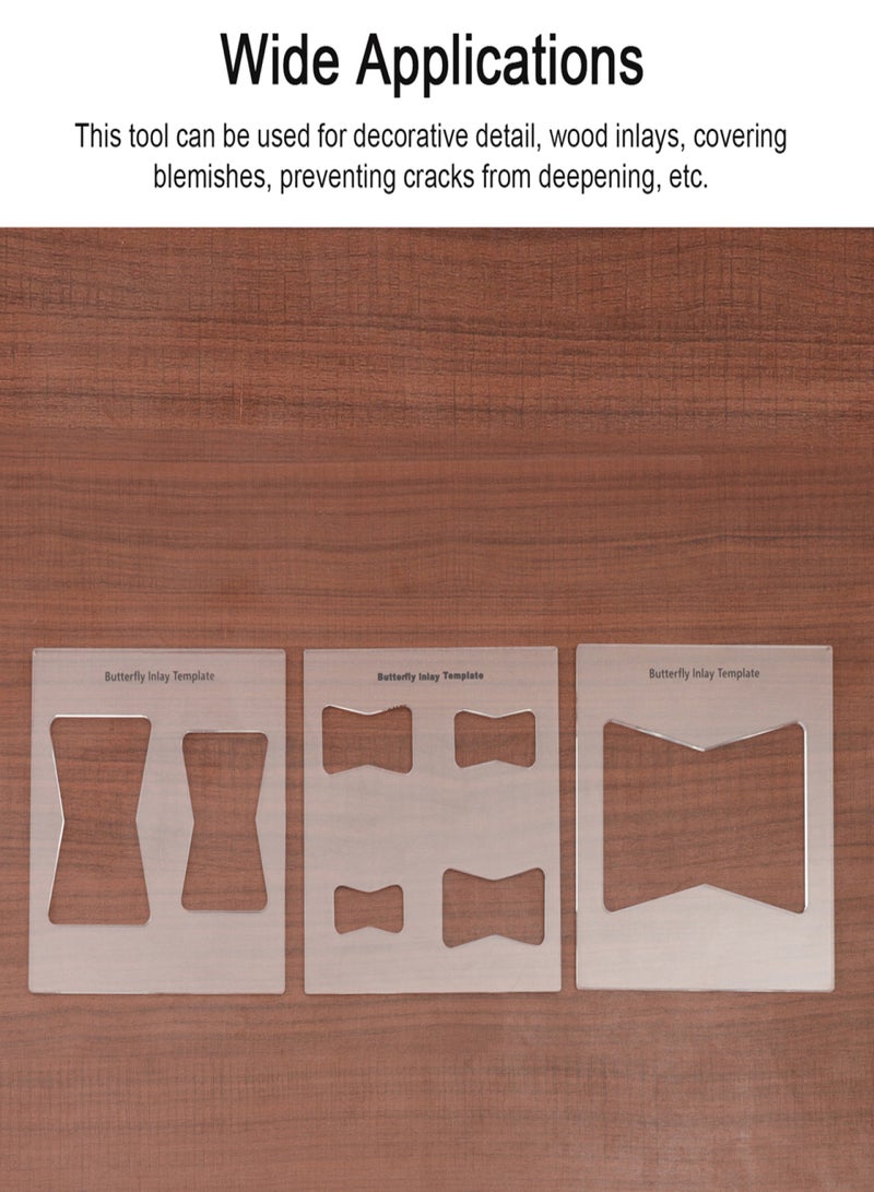 3PCS 7 In 3 Butterflys Inlay Templates Woodworking Decorative Templates Bowtie Mortise Inlays Bushing Router Set - Image 2