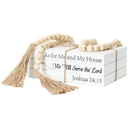 OMISHE Decorative Books for Home Decor, White Faux Books for Decoration, Rustic Farmhouse Stacked Display Books (As for Me and My House We Will Serve The Lord) - Image 1
