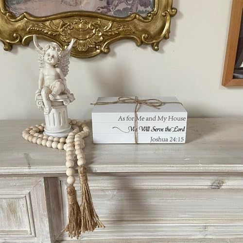 OMISHE Decorative Books for Home Decor, White Faux Books for Decoration, Rustic Farmhouse Stacked Display Books (As for Me and My House We Will Serve The Lord) - Image 5