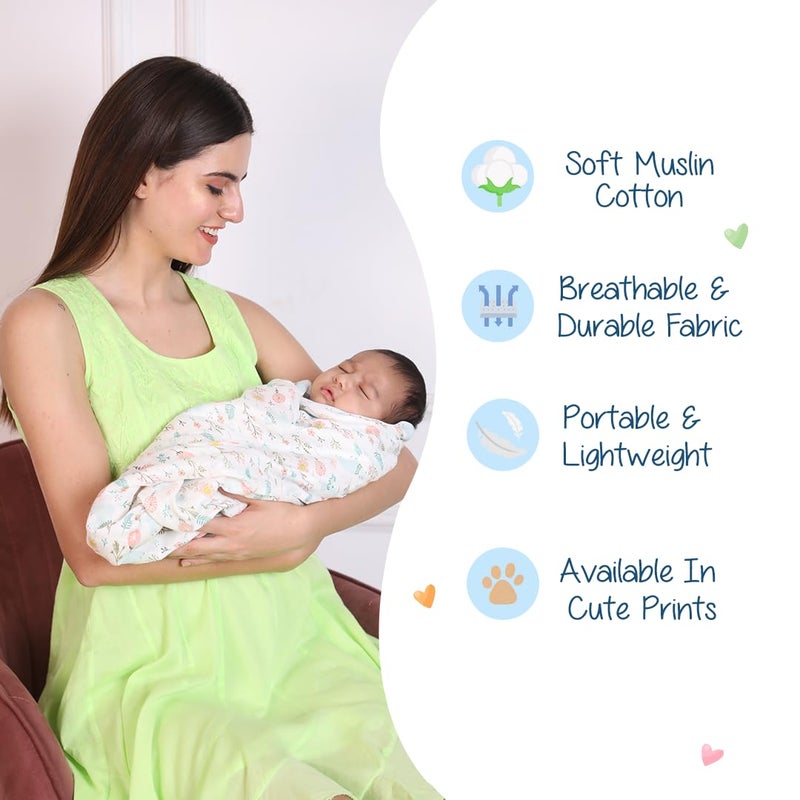 POLKA TOTS Muslin Cotton Swaddles - White - Flamingo Fingers & Bloomy Bear - Pack of 2 Swaddles - Image 4