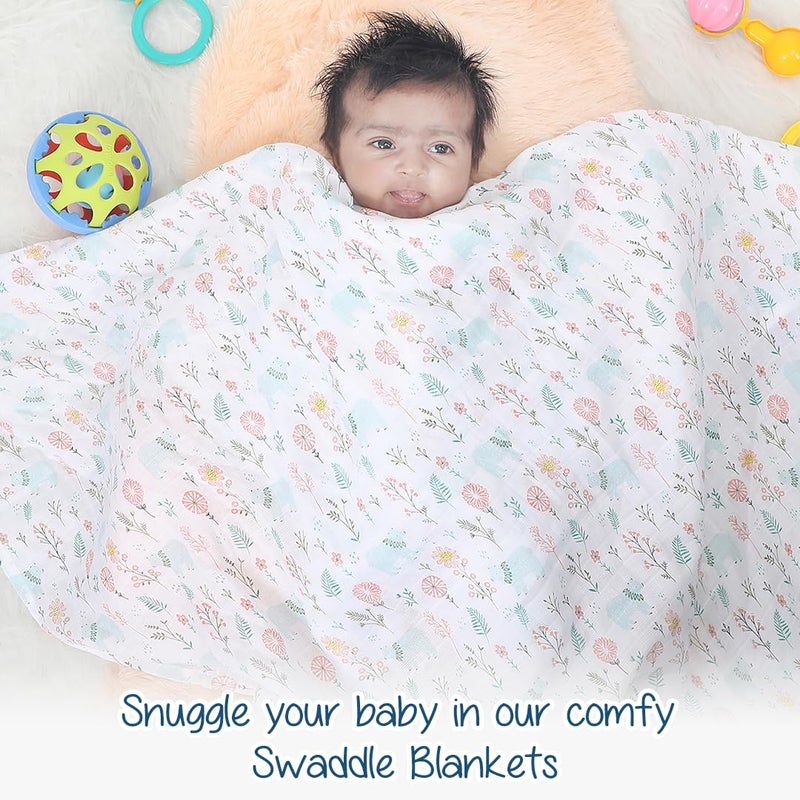 POLKA TOTS Muslin Cotton Swaddles - White - Flamingo Fingers & Bloomy Bear - Pack of 2 Swaddles - Image 3