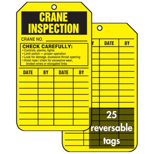 Accuform TRS303CTP PF-Cardstock Inspection Record Tag, Legend "Crane Inspection", 5.75" x 3.25", Black on Yellow (Pack of 25) - Image 1