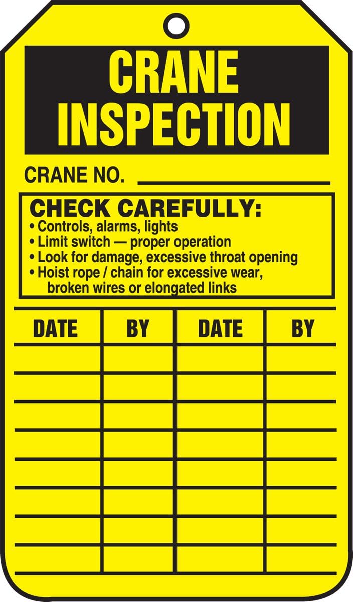 Accuform TRS303CTP PF-Cardstock Inspection Record Tag, Legend "Crane Inspection", 5.75" x 3.25", Black on Yellow (Pack of 25) - Image 2
