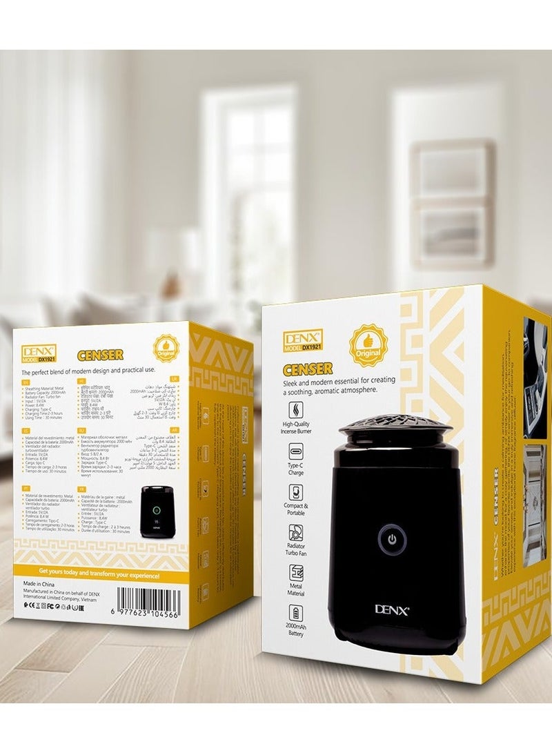 Denx Rechargeable electric incense burner with TYPE-C port, incense burner with turbo fan to ensure good and faster incense distribution. Stylish and modern incense burner, perfect for creating a calm and fragrant atmosphere. - Image 4