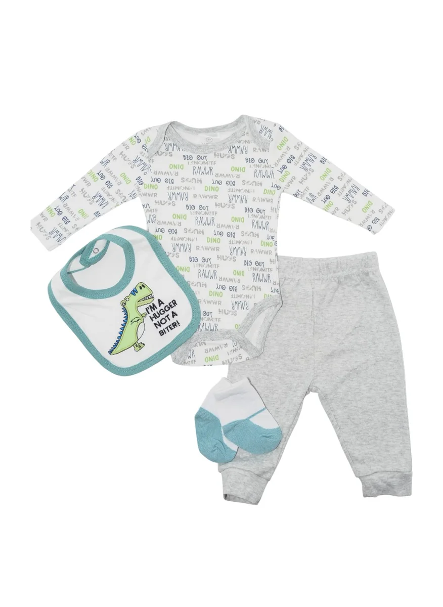 بمبىمىشى Bambimici Dinosaur Print Long Sleeve Bodysuit with Pyjama - Grey