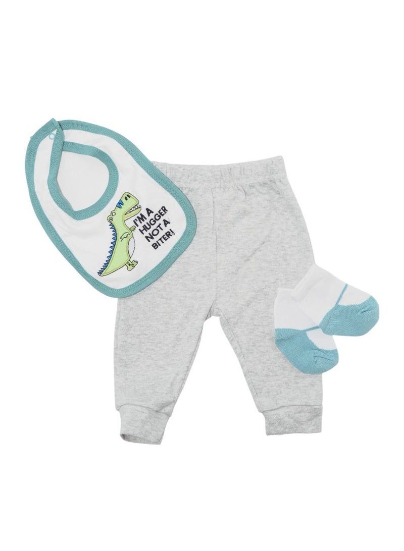 Bambimici Dinosaur Print Long Sleeve Bodysuit with Pyjama - Grey - Image 5