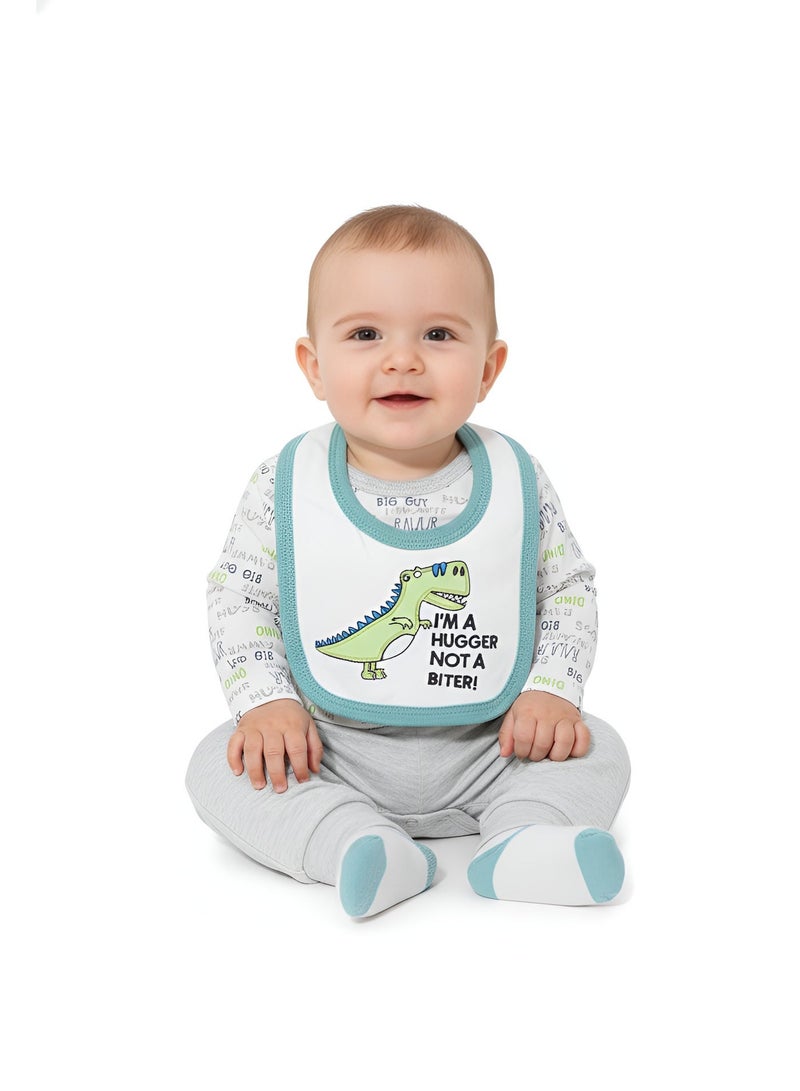 Bambimici Dinosaur Print Long Sleeve Bodysuit with Pyjama - Grey - Image 1