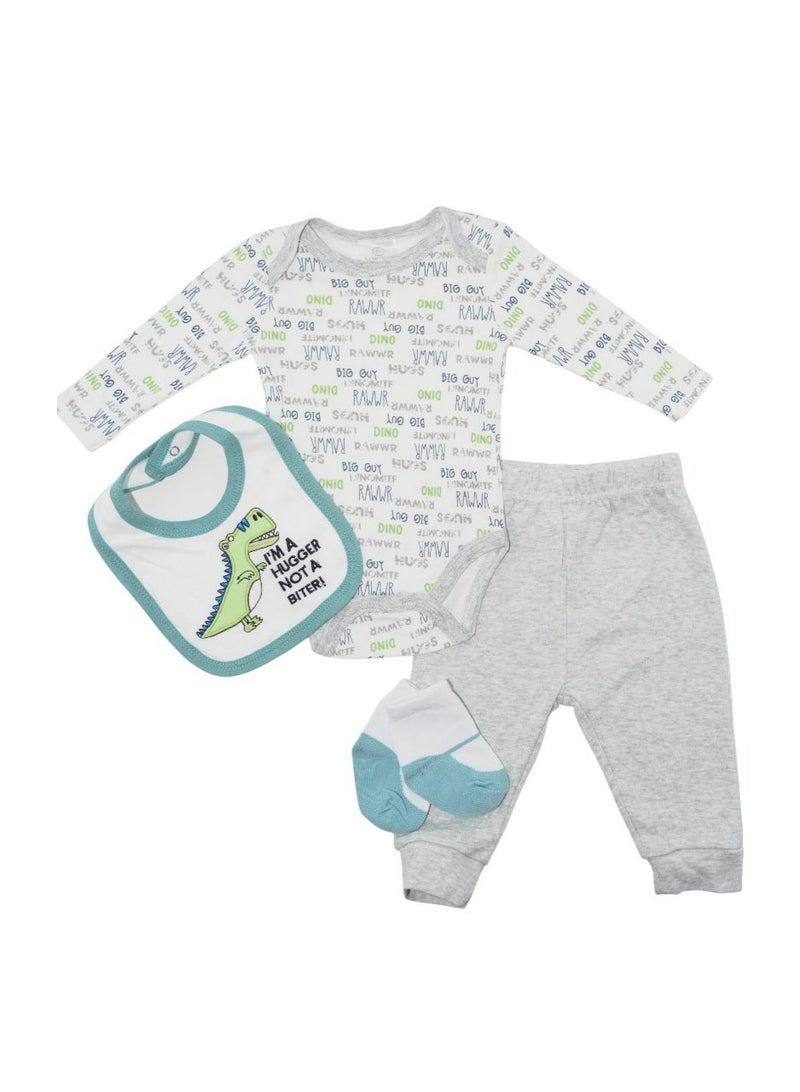 Bambimici Dinosaur Print Long Sleeve Bodysuit with Pyjama - Grey - Image 3