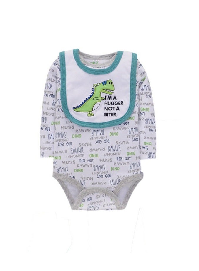 Bambimici Bambimici Dinosaur Print Long Sleeve Bodysuit with Pyjama - Grey  - Image 2