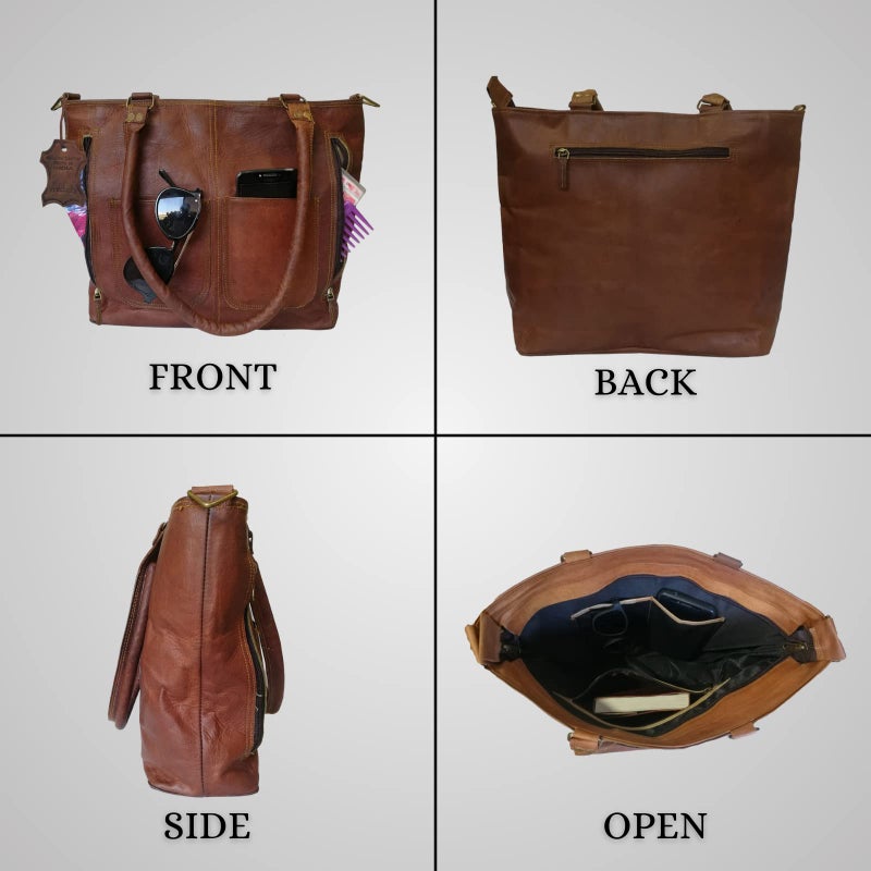 Madosh Womens Bag Casual Purse Shoulder Tote Genuine Leather Shopping Handbag Cross body Evening Brown Satchel - Image 2