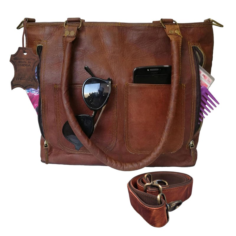 Madosh Womens Bag Casual Purse Shoulder Tote Genuine Leather Shopping Handbag Cross body Evening Brown Satchel - Image 1