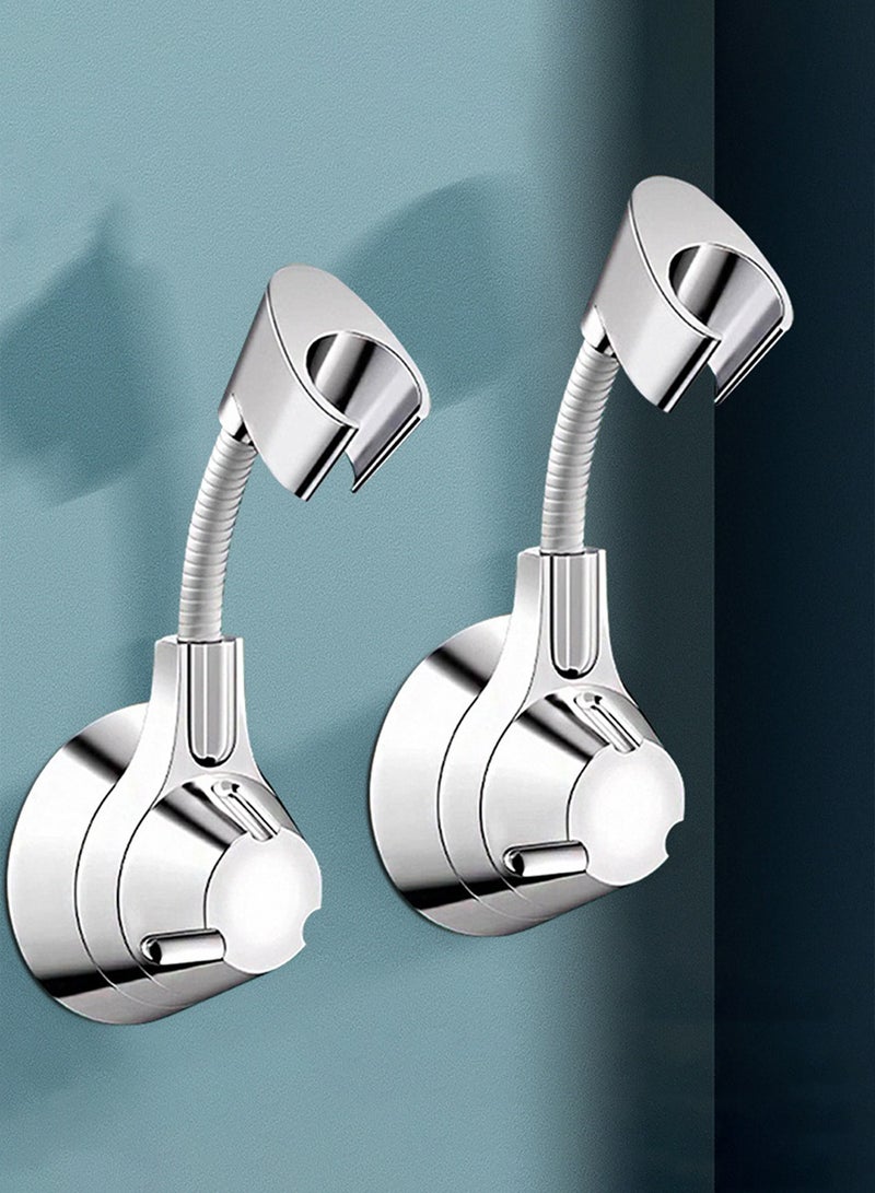Punch-free 360° Adjustable Shower Head Holder Strong Adhesive Waterproof Shower Holder for Bathroom Long-lasting Load-bearing Shower Head Bracket 2 Sets Silver  - Image 2