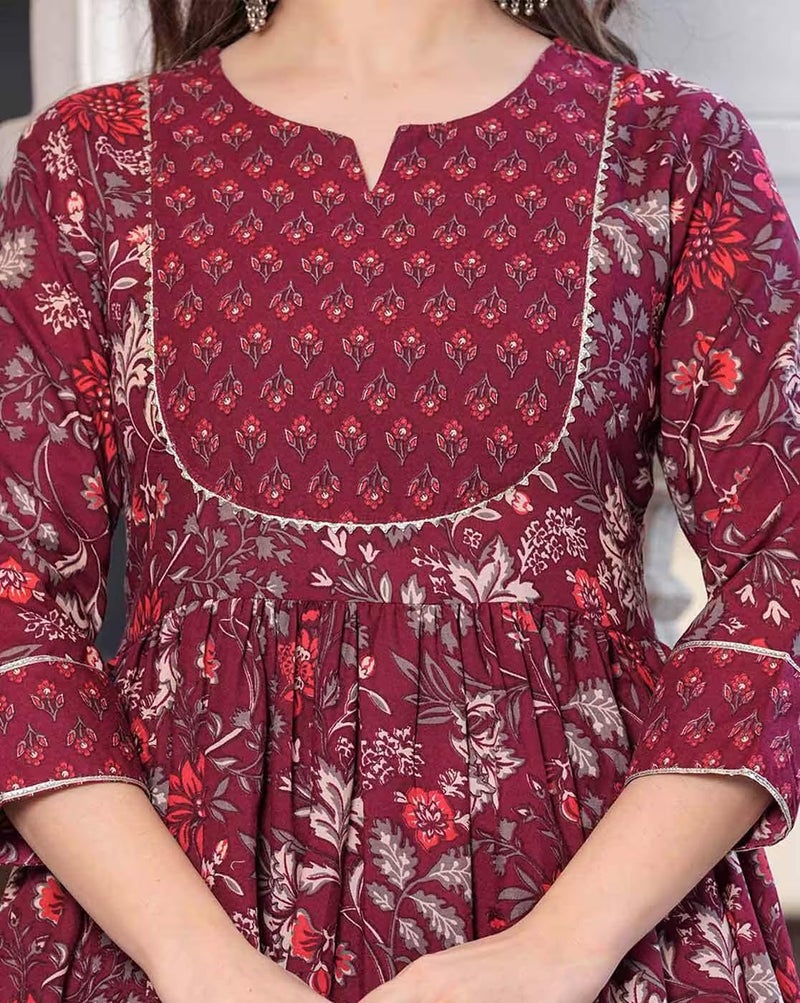 SKY FAB Women Viscose Rayon Anarkali Maternity and Feeding Zip Dress and Pant Set - Image 4