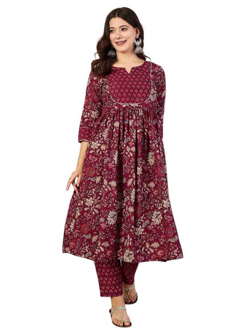 SKY FAB Women Viscose Rayon Anarkali Maternity and Feeding Zip Dress and Pant Set - Image 1