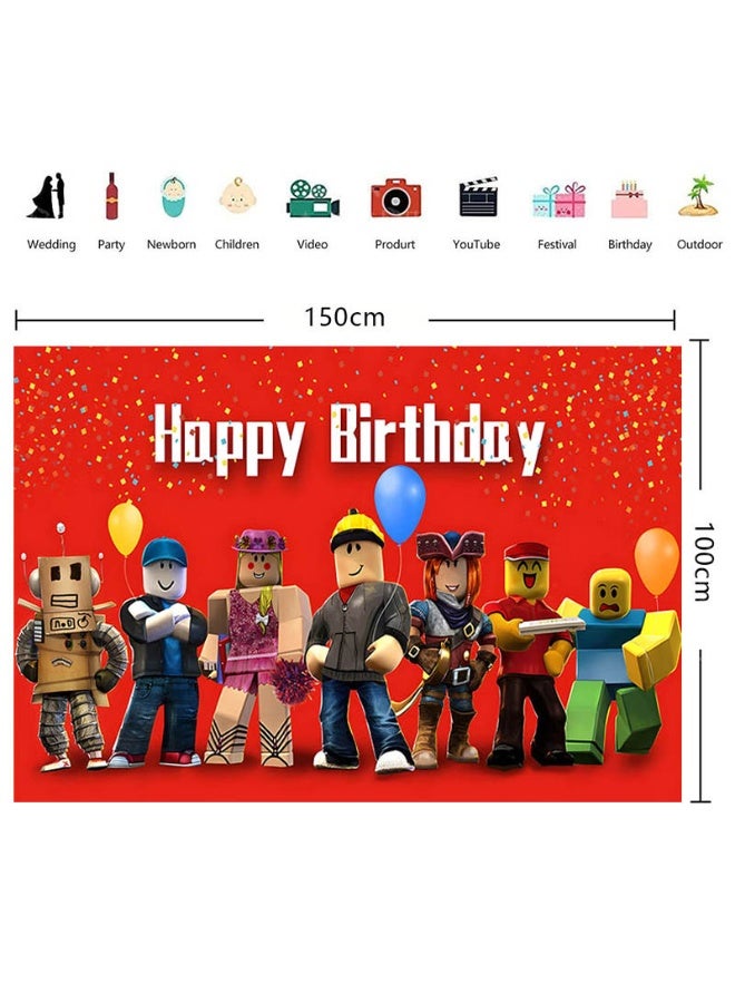 روبلوكس مجموعة زينة حفلة عيد ميلاد بتصميم روبلوكس تتضمن خلفية 150x100 سم، لافتة سحب، زينة كيك، وبالونات لاتكس - Image 3