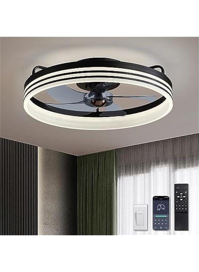 Arabest Black 20 Smart Low Profile Ceiling Fan with Lights and Remote, 6 Wind Speeds, Flush Mount - Ideal for Bedroom, Kids Room, and Living Room.  - Image 1