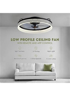 Arabest Black 20 Smart Low Profile Ceiling Fan with Lights and Remote, 6 Wind Speeds, Flush Mount - Ideal for Bedroom, Kids Room, and Living Room.  - Image 2