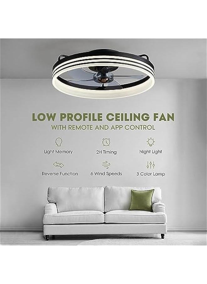 Arabest Black 20 Smart Low Profile Ceiling Fan with Lights and Remote, 6 Wind Speeds, Flush Mount - Ideal for Bedroom, Kids Room, and Living Room.  - Image 2