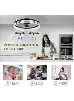 Arabest Black 20 Smart Low Profile Ceiling Fan with Lights and Remote, 6 Wind Speeds, Flush Mount - Ideal for Bedroom, Kids Room, and Living Room.  - Image 4