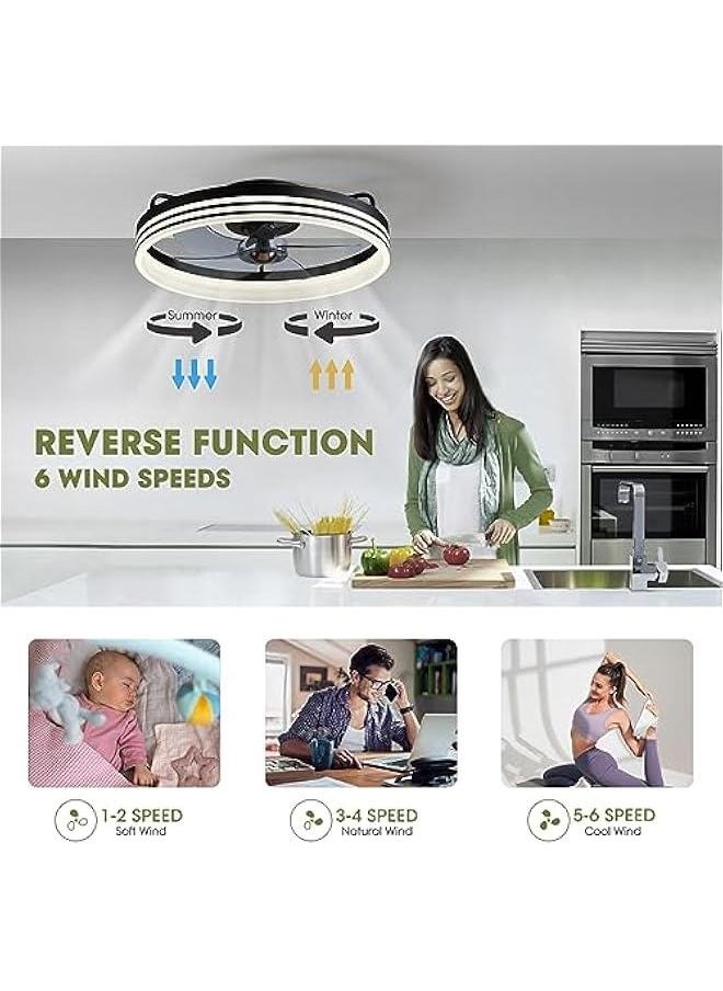 Arabest Black 20 Smart Low Profile Ceiling Fan with Lights and Remote, 6 Wind Speeds, Flush Mount - Ideal for Bedroom, Kids Room, and Living Room.  - Image 4
