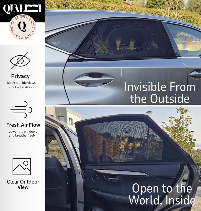 Qualizzi XL/Car Window Shades for SUVs (10 Sizes) - Breathable Stretchy Mesh Screens for Baby, Sun, Heat, Bug & Privacy Protection, Ideal for Camping Adventures, 2-Pack by - Image 3