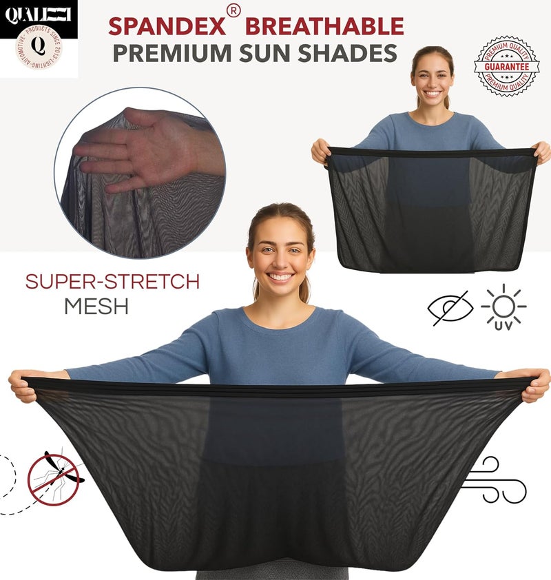 Qualizzi XL/Car Window Shades for SUVs (10 Sizes) - Breathable Stretchy Mesh Screens for Baby, Sun, Heat, Bug & Privacy Protection, Ideal for Camping Adventures, 2-Pack by - Image 4