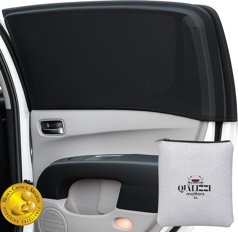 Qualizzi XL/Car Window Shades for SUVs (10 Sizes) - Breathable Stretchy Mesh Screens for Baby, Sun, Heat, Bug & Privacy Protection, Ideal for Camping Adventures, 2-Pack by - Image 1