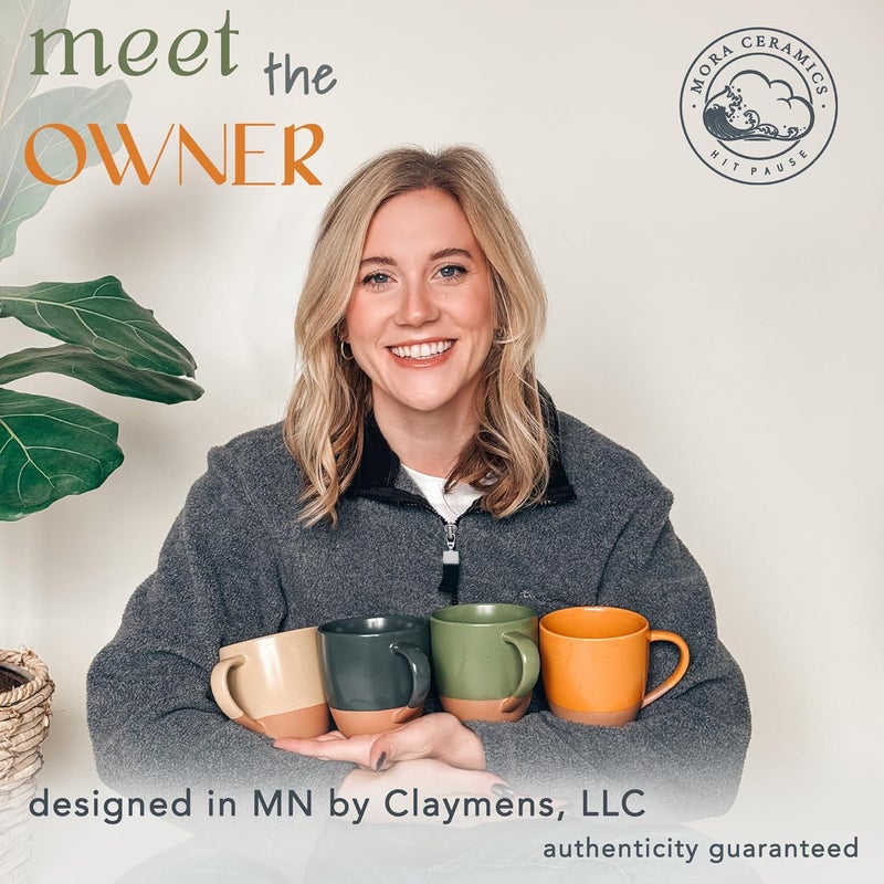 Mora Ceramic Artisan Matte Large Latte Mug Set of 4 16oz  Microwavable Porcelain Coffee Cups With Big Handle  Modern Boho Unique Style For Any Kitchen Microwave Safe Stoneware  Safari Colors - Image 3