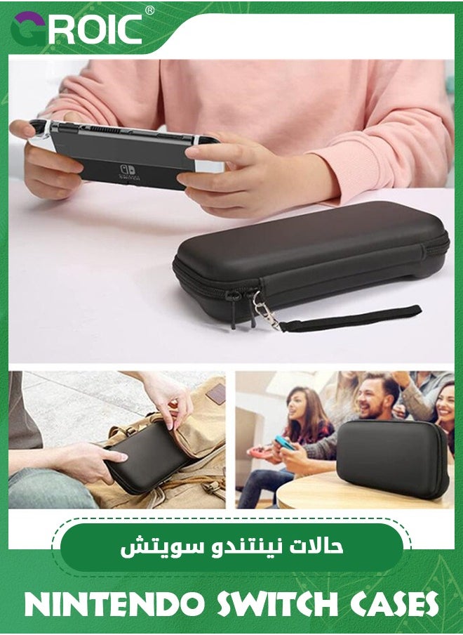 GROIC - Black Case Compatible with Nintendo Switch OLED, Switch OLED Case Transparent Dockable, Nintendo Switch OLED Accessory Bundle with Case, Protective Film, Case for Joy-Con, Joystick Cap - Image 1