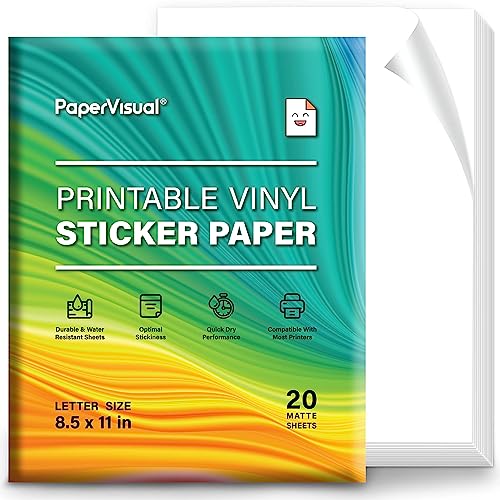 PAPERVISUAL Premium Printable Vinyl Sticker Paper for Inkjet and Laser Printer - 70 White Matte Sticker Paper Waterproof - Excellent Adhesion Paper 8.5 x 11, Fast Dry, Holds Ink Well, Great for Cutting Machines - Image 2