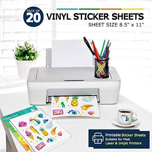 PAPERVISUAL Premium Printable Vinyl Sticker Paper for Inkjet and Laser Printer - 70 White Matte Sticker Paper Waterproof - Excellent Adhesion Paper 8.5 x 11, Fast Dry, Holds Ink Well, Great for Cutting Machines - Image 5