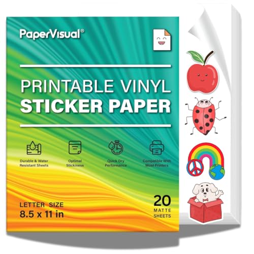 PAPERVISUAL Premium Printable Vinyl Sticker Paper for Inkjet and Laser Printer - 70 White Matte Sticker Paper Waterproof - Excellent Adhesion Paper 8.5 x 11, Fast Dry, Holds Ink Well, Great for Cutting Machines - Image 3