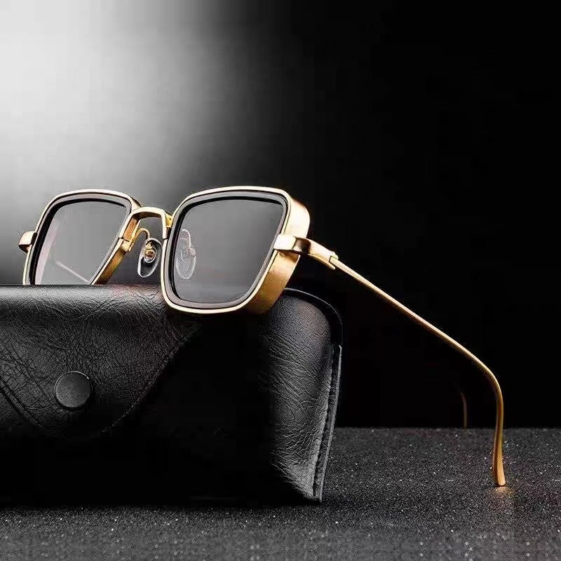 Generic New Retro Square Sunglasses Thick Frame Metal Trendy Mens gold gray 