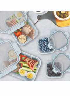 BEOLA Set of 2 Glass Food Storage Containers with Airtight Lids and Silicone Protection, Leakproof Food Organizer, Freezer, Dishwasher, Microwave Safe, Kitchen Organizer for Food (320ml, Ice Blue)  - Image 5