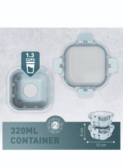 BEOLA Set of 2 Glass Food Storage Containers with Airtight Lids and Silicone Protection, Leakproof Food Organizer, Freezer, Dishwasher, Microwave Safe, Kitchen Organizer for Food (320ml, Ice Blue)  - Image 3