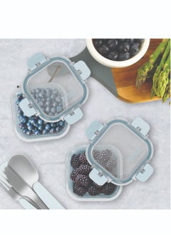 BEOLA Set of 2 Glass Food Storage Containers with Airtight Lids and Silicone Protection, Leakproof Food Organizer, Freezer, Dishwasher, Microwave Safe, Kitchen Organizer for Food (320ml, Ice Blue)  - Image 4