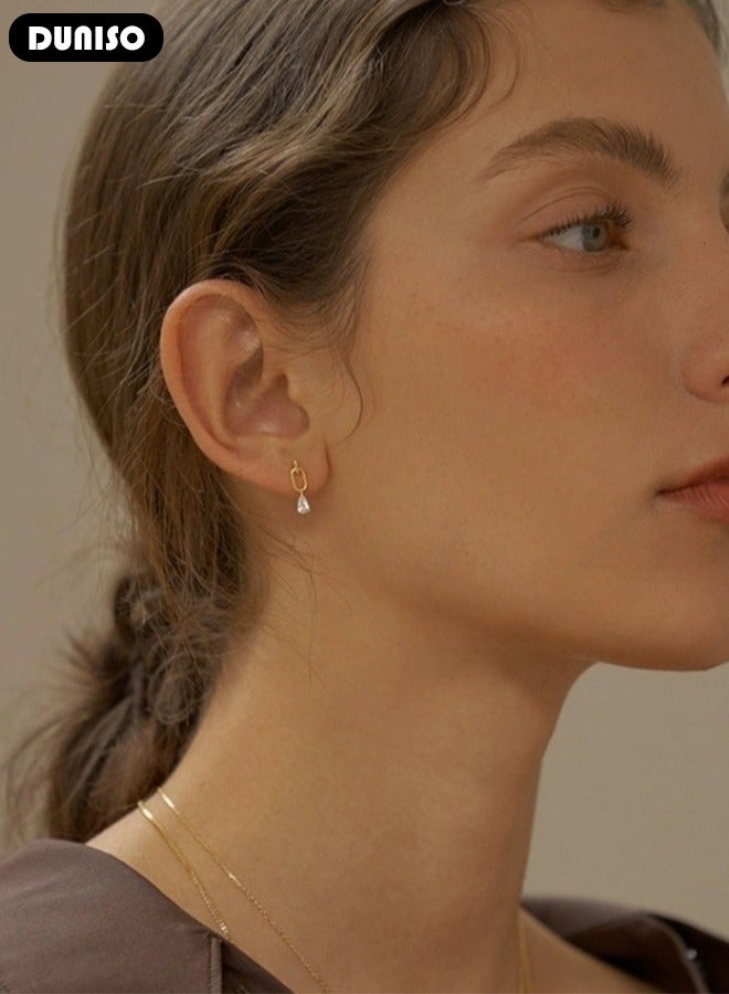 DUNISO Drop Stud Earrings for Women Teen Girls, Rectangle Hoop 14K Gold Plated Pearl Teardrop Earrings, Elegant Drop Dangle Earrings, Fashionable Lightweight Hypoallergenic Stud Earring for Women Girls Jewelry Gift - Image 3