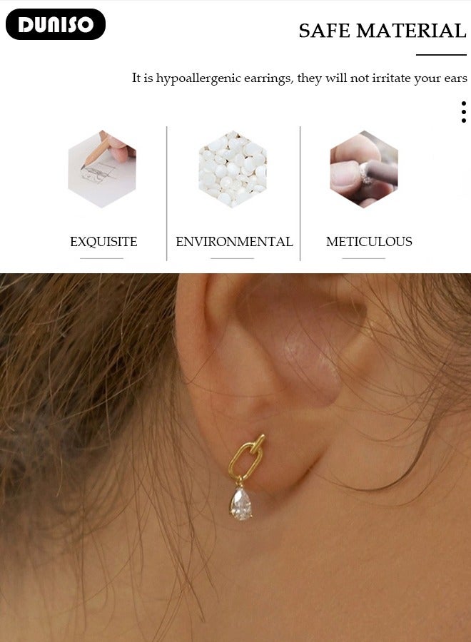 DUNISO Drop Stud Earrings for Women Teen Girls, Rectangle Hoop 14K Gold Plated Pearl Teardrop Earrings, Elegant Drop Dangle Earrings, Fashionable Lightweight Hypoallergenic Stud Earring for Women Girls Jewelry Gift - Image 4