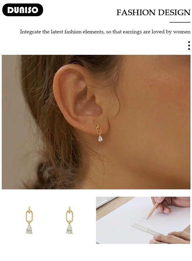 DUNISO Drop Stud Earrings for Women Teen Girls, Rectangle Hoop 14K Gold Plated Pearl Teardrop Earrings, Elegant Drop Dangle Earrings, Fashionable Lightweight Hypoallergenic Stud Earring for Women Girls Jewelry Gift - Image 5
