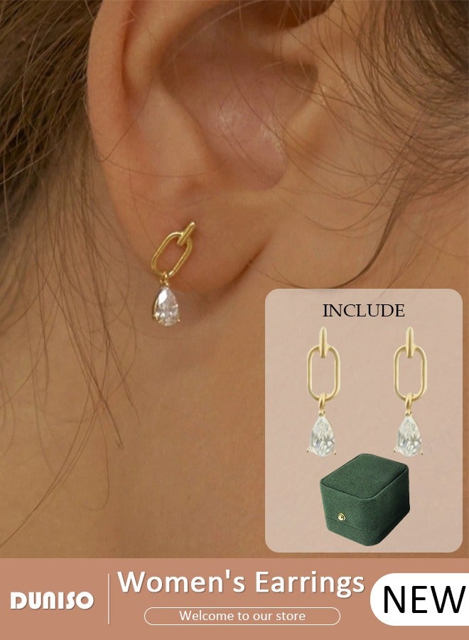 DUNISO Drop Stud Earrings for Women Teen Girls, Rectangle Hoop 14K Gold Plated Pearl Teardrop Earrings, Elegant Drop Dangle Earrings, Fashionable Lightweight Hypoallergenic Stud Earring for Women Girls Jewelry Gift - Image 1