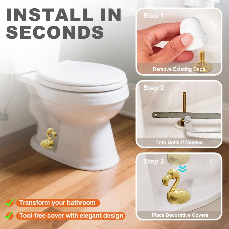 boeemi Flamingo Toilet Bolt Covers Decorative - 2PCs Cute Ceramic Toilet Bolt Caps for Bottom of Toilet, Gold Bathroom Decor Screw Covers, Flamingo-Gifts for Women - Image 3