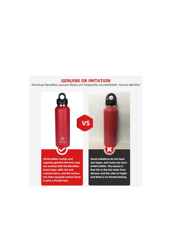 ريفو ماكس زجاجة ماء معزولة بتفريغ الهواء، مزدوجة الجدار، مطلية بالنحاس، ترمس حراري معزول، غطاء مقاوم للالتواء، من الفولاذ المقاوم للصدأ، خالية من BPA والفثالات، لا تترك بقعًا على النكهة، 950 مل/32 أونصة، لون أحمر ناري - Image 5