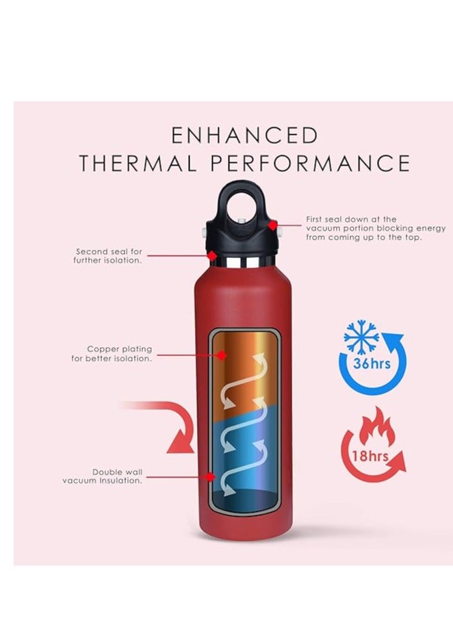 ريفو ماكس زجاجة ماء معزولة بتفريغ الهواء، مزدوجة الجدار، مطلية بالنحاس، ترمس حراري معزول، غطاء مقاوم للالتواء، من الفولاذ المقاوم للصدأ، خالية من BPA والفثالات، لا تترك بقعًا على النكهة، 950 مل/32 أونصة، لون أحمر ناري - Image 3